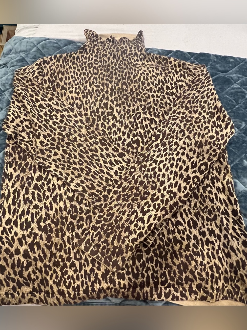 Jones New York Signature Silk Blend Leopard Print Mock Neck Sweater XL